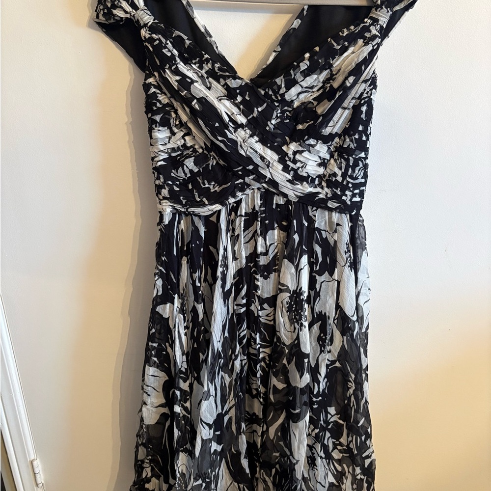 Elegant Black and White Floral Tadashi Dress